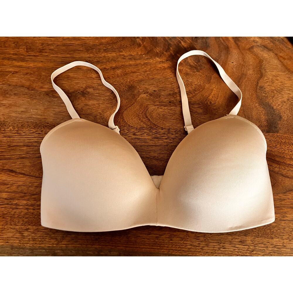 Maidenform 34C Bra NUDE Beige NONE-WIRE‎ Lined HOOK Adjustable SOFT CUP